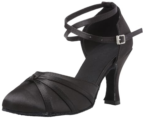MINITOO Scarpe da ballo da donna, con cinturino alla caviglia, punta chiusa, in raso, per salsa e latino americano, 38.5 EU
