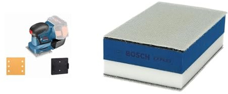 Bosch Professional 06019D0200 18V System Akku Schwingschleifer GSS 18V-10 (Schwingkreis-Ø: 1,6 mm, ohne Akkus und Ladegerät, im Karton) + 1x Expert Dual Density Handschleifblock