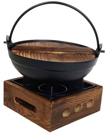 HEMOTON Fornello Sukiyaki Shabu Pentola Campeggio Casseruola Appesa Piatto Caldo Giapponese Pentola Calda Legno + Ferro Coreano Vaso Da Campeggio