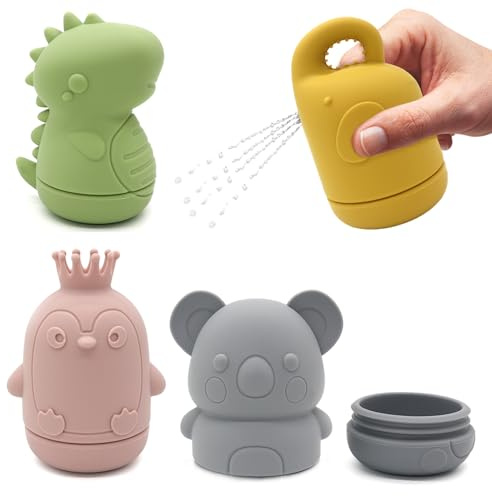 Suofuolef 4er Set Badewannenspielzeug, Baby Silikon Badewannen Badespielzeug, Spritztiere Spielzeug für Babys Kleinkinder Unisex