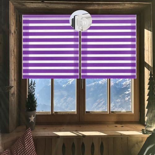 Doppelrollo Klemmfix ohne Bohren 35 x 130 cm lichtdurchlässig & verdunkelnd Zebrarollo Seitenzugrollo inklusive Montagematerial für Tür & Fenster, Lila
