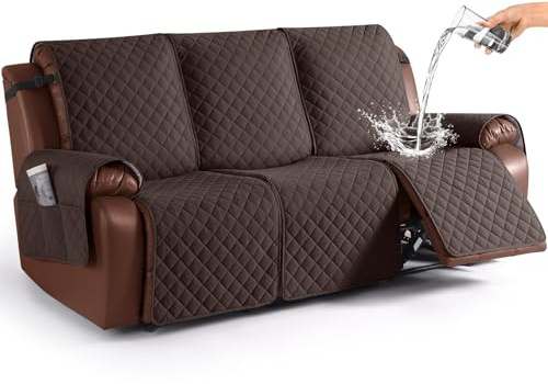 KinCam Waterproof Recliner Sofa Cover, Non-Slip Reclining Couch Covers for 3 Seat, Recliner Couch Cover Furniture Protector with Elastic Straps for Pets, Kids, Chocolate