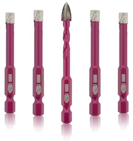 QUEFORET Punte Diamantate Gres Porcellanato 5 Pezzi - 4 Pezzi 6mm Punte Trapano, 1 Pezzo 6mm Punta in Carburo per Porcellana Piastrelle Ceramica Marmo Granito, Gambo Esagonale a Cambio Rapido
