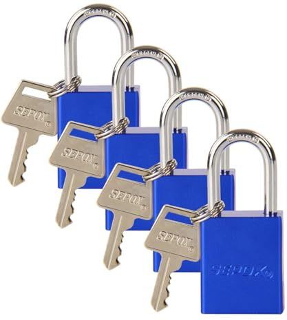 SEPOX® 4-Pack Aluminum Padlock Long Shackle Anti-Rust 256Hr Salt Spray Test | Keyed Alike for Lockout Gate Shed Fence Gym Cabinet Blue Lock 1-1/2 Lightweight Non-Sparking, Corrosion Resistant Rustproof