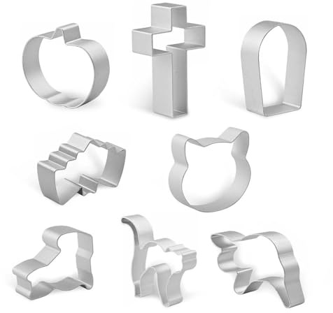 Halloween Cookie Cutters Set, 8 Pieces Halloween Cookie Cutter Shapes - Ghost, Bat, Pumpkin, Cat, Grave Headstone, Cross - Metal Biscuit Cookie Cutter for Christmas Baking Party Cake Decorations