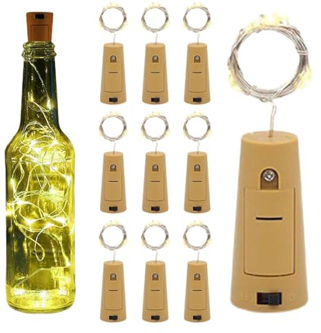 Wine Bottle Lights with Cork Stopper, Wine Bottle Cork Lights, Pack of 10 20 LED Wine Bottle Lights - LED Bottle Lights, Fairy Lights with Adjustment