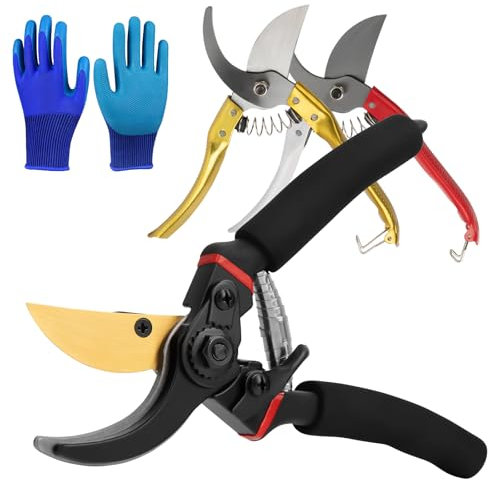 Taichaeu 3 Stücke Gartenschere Rosenschere mit Gartenhandschuhen - Trimmschere Scharfe Rosenschere aus Edelstahl für Pflanzen, Gartenarbeit, Trimmen, Gartenwerkzeug