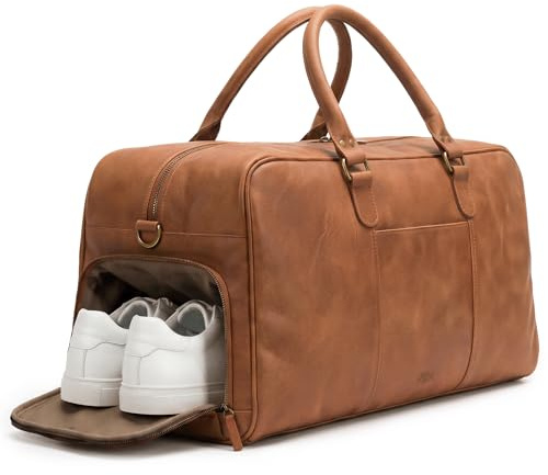 SID & VAIN große Reisetasche mit separatem Schuh-Fach echt Leder - Weekender Henry groß - Sporttasche Handgepäck mit Schultergurt - Ledertasche Herren und Damen braun handgefertigt