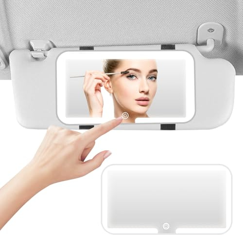 Car Vanity Mirror with Lights - 3 Color Temperature Sun Visor Touch Control Rechargeable Makeup Mirror, Car Interior Accessories (White)