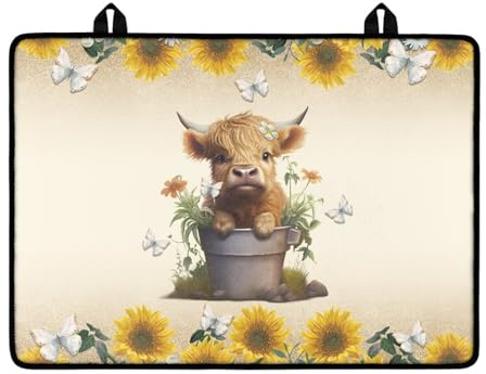 NETILGEN Sunflower Highland Cow Stove Top Covers,Electric Stove Cover Protector,Anti-Slip Heat Resistant Glass Cooktop Covers,Kitchen Ceramic Glass Stovetop Protector Mat,Kitchen Accessories and Decor