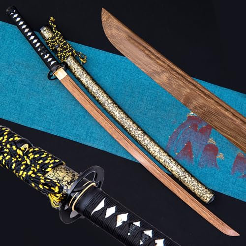 HJHUUA Katana in Legno wenge Naturale da 103 cm,bokken Fatto a Mano con tsuba in Ferro,Spada da Allenamento Katana in Legno per la Pratica del Kendo,Regali,Decorazioni,Cosplay,Feste