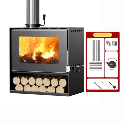 Gusseisen Holzofen 10kW, Kamin Holzofen, Robuster Neuer Holzofen Wohnzimmer Holzofen Deko, Mit Keramikglasfenster, Heizofen, Kamin zum Wärmen von Räumen (Größe: 50 x 49 x 30 cm)