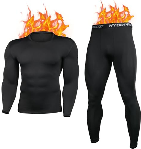 HYCOPROT Ropa Interior Térmica Conjunto Hombre Camiseta Térmica Hombre Ropa Termica Transpirable Funcional Conjunto Termico Invierno para Esquí Montaña Ciclismo (Negro, XXL)