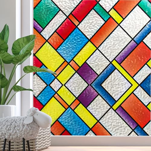Zindoo Stained Glass Window Film Privacy for Glass Windows, 30x200cm | Static Cling No-Glue Frosted Glass Coverings, Decorative Opaque Vinyl Sticker Cover Glare UV Blocking for Home Kitchen Office