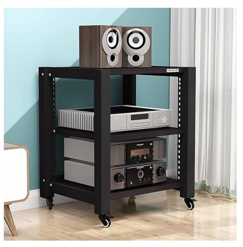 audio rack hifi regal Hifi-Racks Und Ständer Stereokomponenten-Racksystem Schrank Mit Rädern, Rollende Audio-Video-Geräte-Racks Mit Höhenverstellbarem Regal, AV-Medienständer Eck-Organizer(Black,3 tie