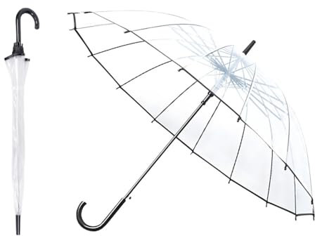 Parapluie Transparent à Bulles d'Air Imperméable pour Adultes Parfait pour Mariages et Photos de Remise de Diplôme - Poignée J Hook Ouvrage Automatique