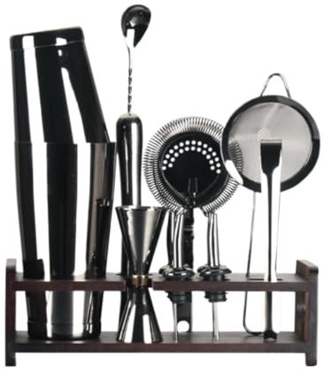 NESPIQ Bar Shakers For Cocktail Making Kit 12 Piece Cocktail Shaker Set With Wood Stand Stainless Steel Bartender Kit For Party Bar Cocktail Shaker Set Bar Tools For Drink(D)