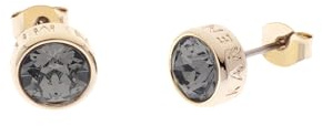 Karen Millen Logo Stud Earrings For Women (Gold/Black Crystal)
