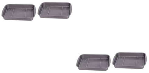 Grill Plate Set with Oil Drip Grid and Air Fryer Rack Cast Iron Fish Grill Pan and Casserole Dish Light Grey Pack of 2