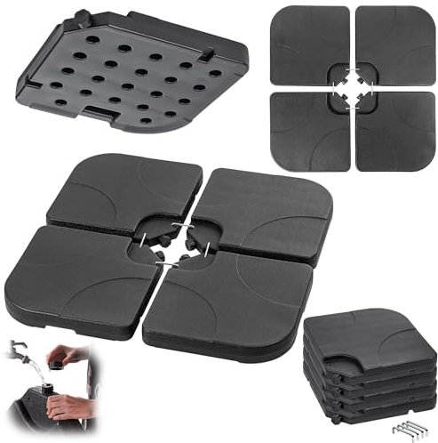 KADAX Soporte para sombrilla de 4 piezas, rellenable con agua o arena, soporte para sombrilla de jardín, terraza y balcón, soporte para sombrillas (negro)