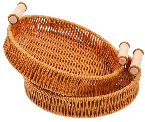 GLEAVI 2piezas Cesta De Mimbre Redonda Tejida Cesta De Pan Decorativa Para Mesa De Desayuno Para Fiestas
