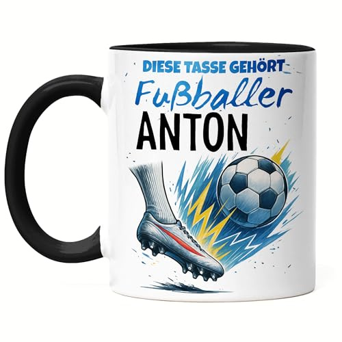 Kiddle-Design Fußball Tasse Personalisiert mit Namen | Fussball Geschenk Kindertasse für Jungen & Mädchen | Fußballer Geschenk zur Einschulung, Kommunion, Konfirmation und Geburtstag, Namenstasse