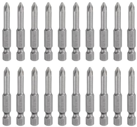 sourcing map Lot de 20 embouts de tournevis cruciformes PH1 6,35 mm à tige hexagonale de 50 mm de long magnétique en acier S2 de qualité industrielle Forets de perceuse électrique à tête cruciforme