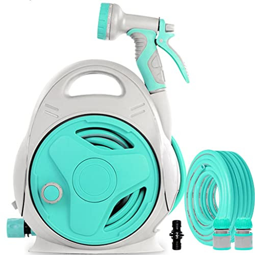 Enrouleur de tuyau d'arrosage rétractable pour extérieur, organiseur de tuyau à manivelle, dévidoir compact et portable, avec tuyau d'arrosage (couleur : A, taille : dévidoir + tuyau de 15 m + tuyau