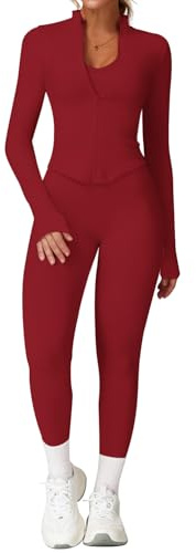 MAYROUND Gym Sets for Women 2 Piece Long Sleeve Zip Up Cropped Jackets With Hidden Scrunch Leggings Workout Set Yoga Outfits Activewear Sets