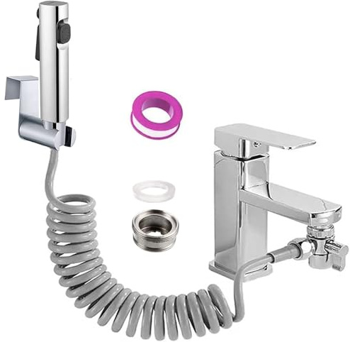 Hand Held Bidet Sprayer Dual Jet Mode Nozzle ABS Plastic Baby Cloth Diaper Spray Set,1.5m Spring Hose and Fitting, Toilet Bidet Sprayer for Washing Hair or Wash Basin