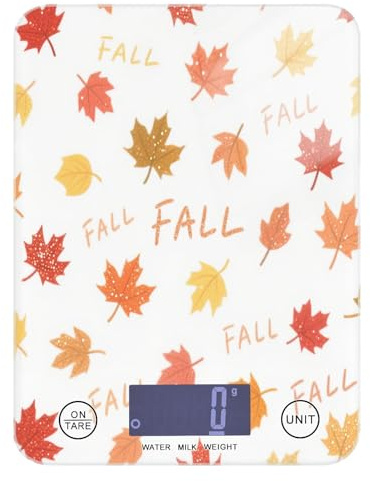 Bilancia digitale per alimenti con display LCD, 5 kg/5 g, bilancia digitale da cucina con foglia d'acero autunnale e 4 unità per cuocere la perdita di peso (batterie non incluse) peso digitale para