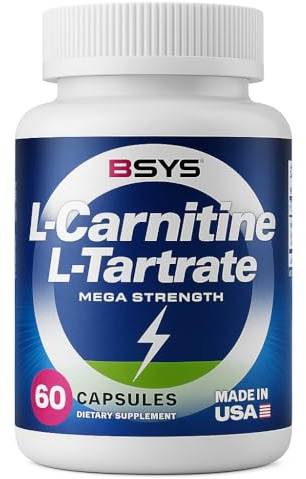 BSYS L-Carnitine for Adult Fitness Exercise 60 Capsules Gluten Free 2 Capsules per Serving L-Carnitine Tartrate Premium Antioxidant Metabolism Energy Production Vegan Supplement