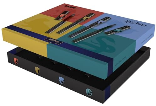 Lamy safari Harry Potter 4er-Set in Strichbreite M | Lamy Füller mit Wappen des Hauses - mit ergonomischen Griff – inkl. Tintenpatrone T10 blau – Rechtshänder