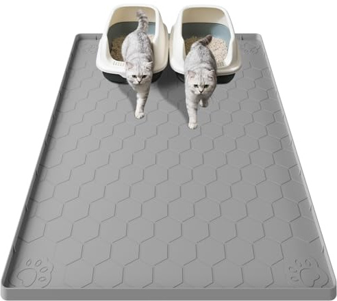 Tapis Litière Extra-Large Chat 101x71cm, Silicone Imperméable | Bords Relevés, Imperméable, Antidérapant, Ramasse le Sable, Nettoyage Facile, Multi-usage : Litière et Alimentation