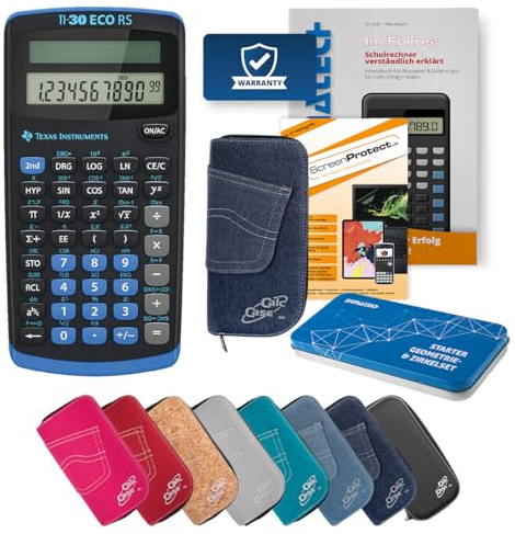 TI-30 ECO RS Schulrechner mit Fachbuch und Schutztasche (Dunkelblau)