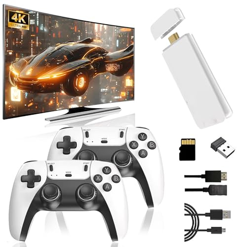 KINMRIS M15 Retro Konsole 4k, Tragbare Video Emulator Spielekonsole Kompatibel mit 28 Emulatoren, Plug and Play Spiel Stick für TV mit 2 x 2.4GHz Spiel Controller (128G)