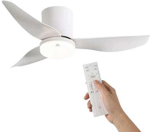WOOX Ventilador de Techo con Luz, 86 cm (34) Ventilador Blanco Moderno, LED Regulable 3000K-6000K con Mando a Distancia, Reversible, 6 Velocidades, Silencioso para Dormitorio y Salón