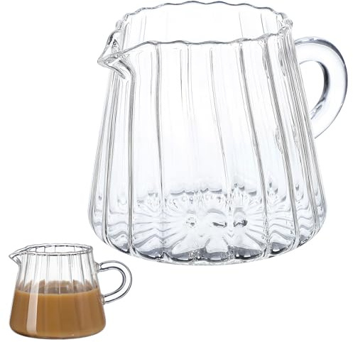 BESTOMZ Jarra de Leche de Cristal de 200ml para Espumar Vidrio de Borosilicato Alto, Diseño Pulido y Uso Versátil en Casa o Cafetería
