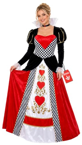 Fun Shack Herzkönigin Kostüm Damen, Märchen Halloween Kostüm Damen | Kleid & Halsband, Rotes Herz-Design, Zum Überziehen, Perfekt für Halloween, Ideal zum Verkleiden