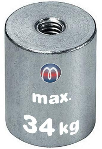 Neodym-Stabgreifer Ø 32 mm mit Innengewinde M8 x 12 - hält 34 kg - 1 Stück - Starke Magnete mit Innen-Gewinde für Industrie und Zuhause