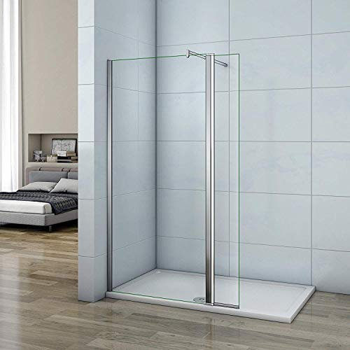 140x200cm Walk in Duschwand Duschtrennwand 8mm Easy-clean Nano Glas Duschabtrennung mit 30cm Flipper Panel F123