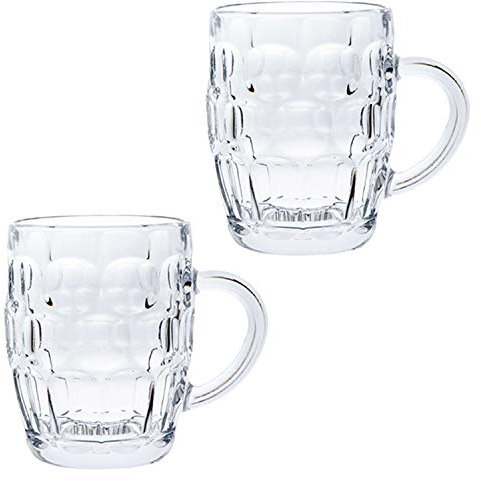 Classic Beer Pint Style Mugs Glass Pot Old Pub Bar Style Tankard Handle Stein Dimple (2)