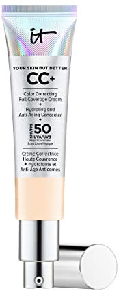IT Cosmetics, Crème CC+ Anti-Âge Your Skin But Better, Haute Couvrance, Waterproof, Enrichi en Peptides, Collagène & Vitamines, Fini Naturel, 32 ml, Teinte : Fair Light