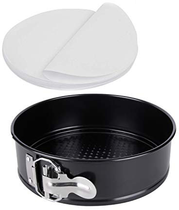 Happybase 7 inch antiaderente teglia per cheesecake con fondo rimovibile, Teglia da Forno Rotonda Springform, a prova di perdite, con 50 fogli di carta pergamena
