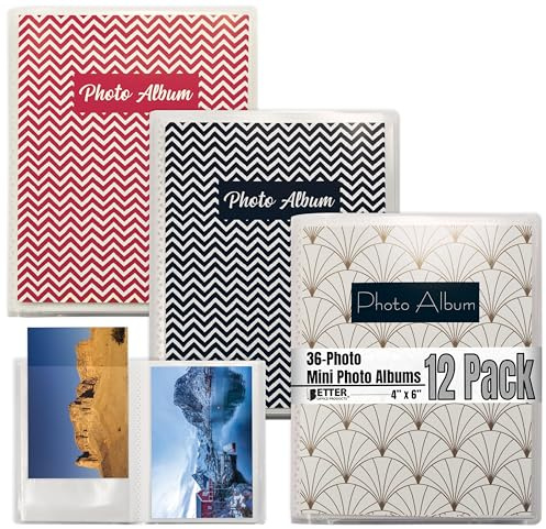 Better Office Products 48 Photo Mini Photo Album, 4 x 6 Inch, Pack of 12, Clear View Cover with Removable Decorative Inserts, Holds 48 Photos, 12 Pack