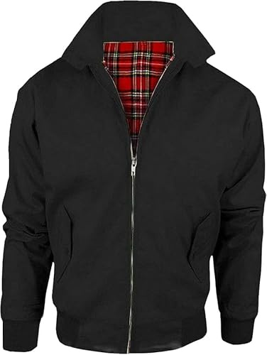 LE11® Harrington Jacket – Smart Casual Unisex Men's & Women's Coat | Vintage Classic Retro 1970's Scooter MOD Skin Bomber | Tartan Lining British Style Zip-Up Bomber Jacket (Black, 3XL)