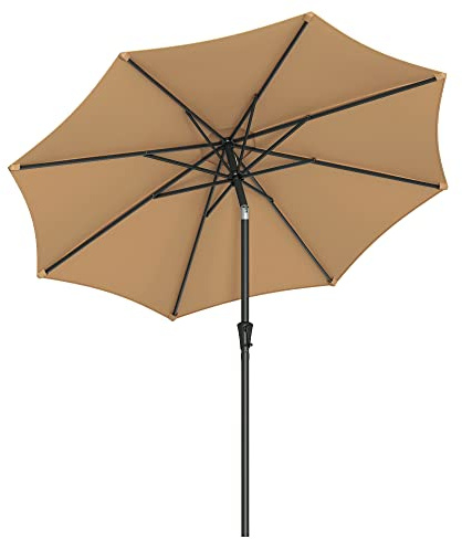 SONGMICS Parasol de Jardin 270 cm, Protection Solaire UPF 50+, Ombrelle, Inclinaison 30°, avec Manivelle, pour Terrasse, Balcon, Piscine, sans Socle, Taupe GPU27BR