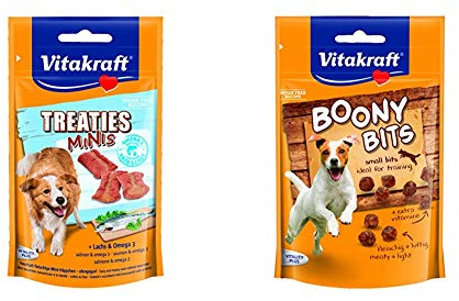 Vitakraft Treaties Minis Lachs&Omega 3 8X 48g & Hundesnack, Snack-Häppchen, Idealer Trainingssnack, Boony Bits, 6er Pack (6 x 55g)