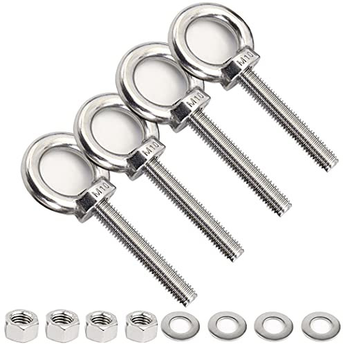AIVOOF Stainless Steel Eye Bolts, 4 Pack M10 Shoulder Eye Bolt 3/8 X 2 Heavy Duty EyeBolts Screws in Eye Hooks with Washer and Nuts for Lifting Ring Eyebolt