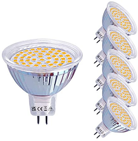 ROTTYI GU5.3 MR16 LED 4W Lamp 12V, 50 Watt Replaced, 3000K Warm White 36° Beam Angle LED Spot MR16, 400 Lm AC/DC 12 Volt LED Bulb, Not Dimmable, Pack of 6